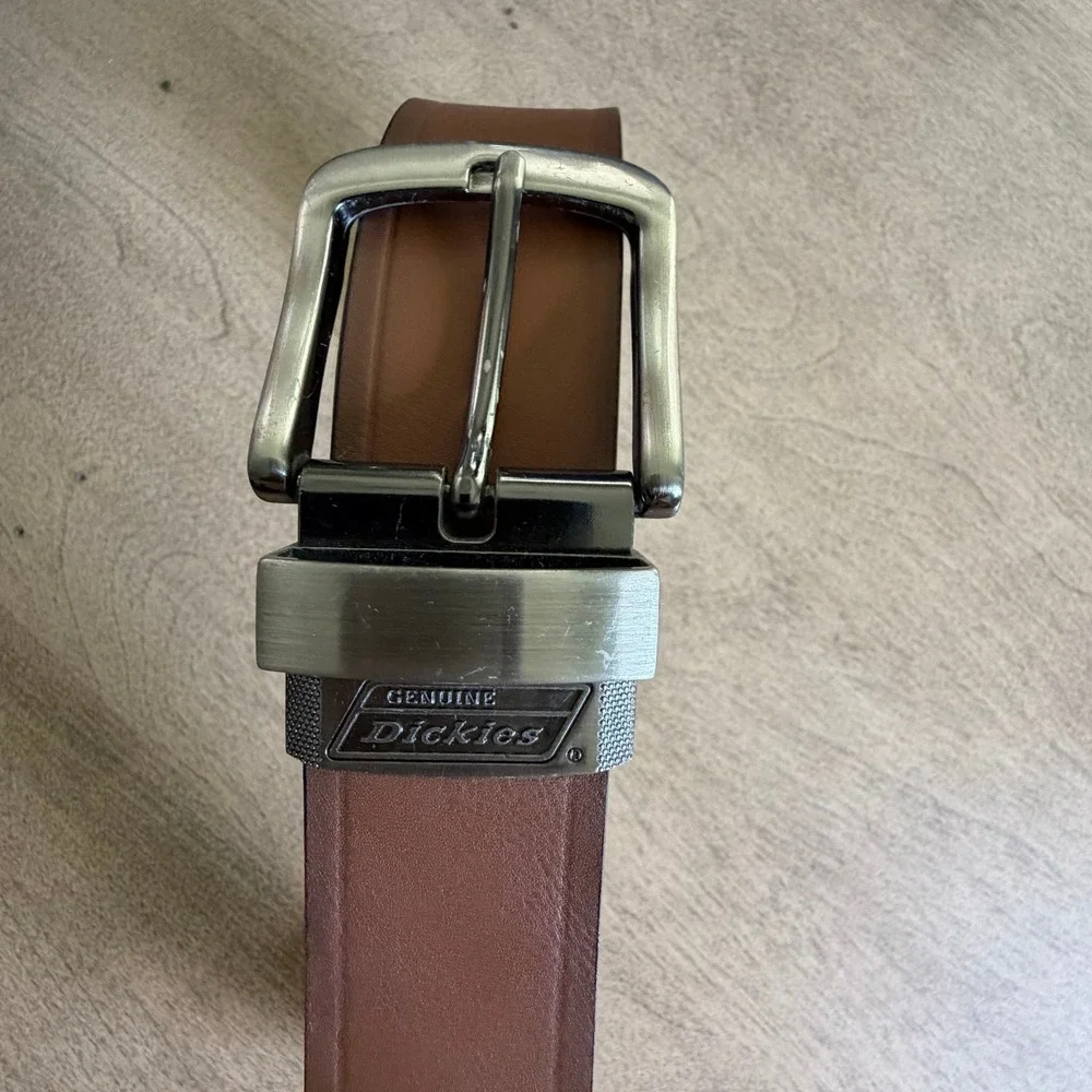 Dickies Mens‎ Reversible Leather Belt Brown Black Swivel Buckle 46-48